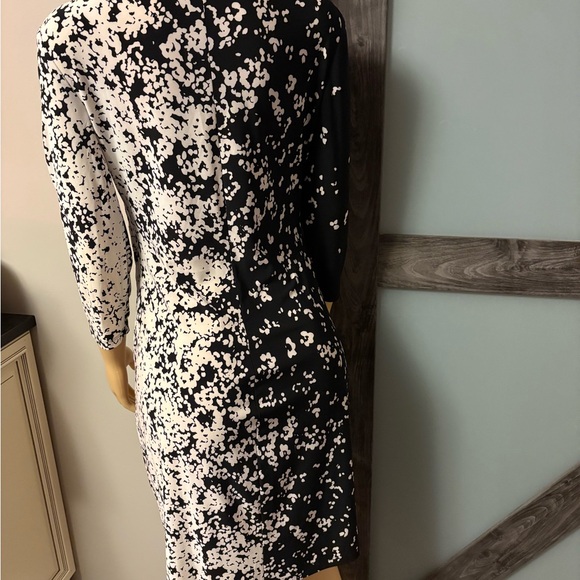 Ralph Lauren Black White Cocktail Long Sleeve Midi Business Dress 10 Stretch #28 - Picture 3 of 4